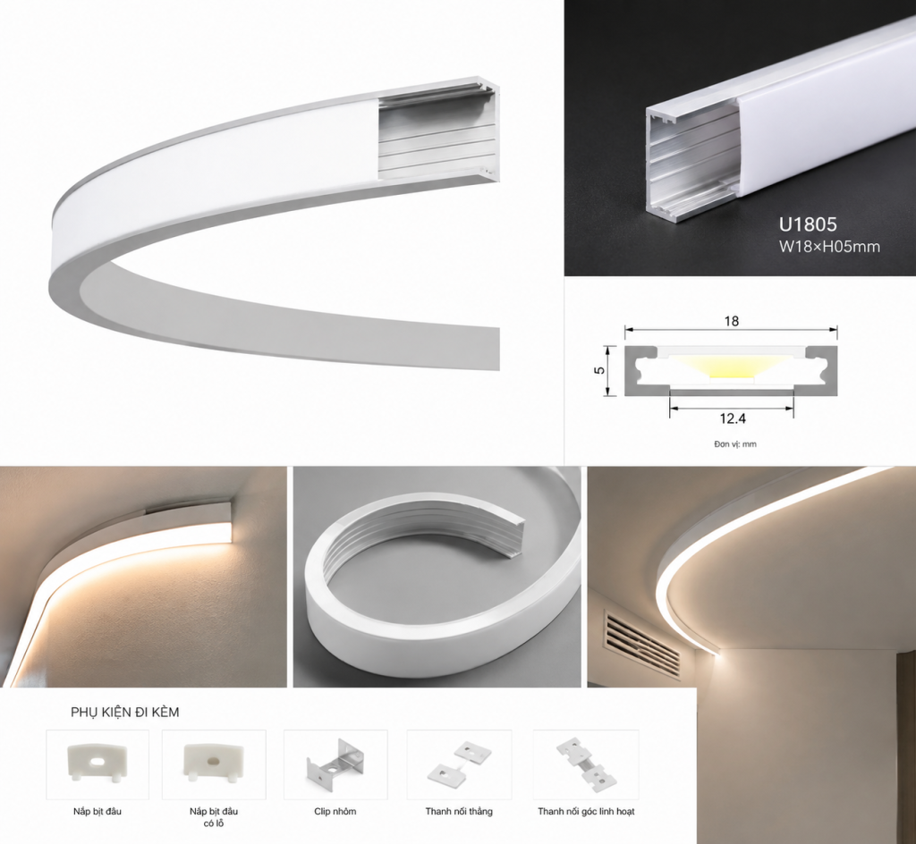 Thanh nhôm uốn cong định hình đèn Led