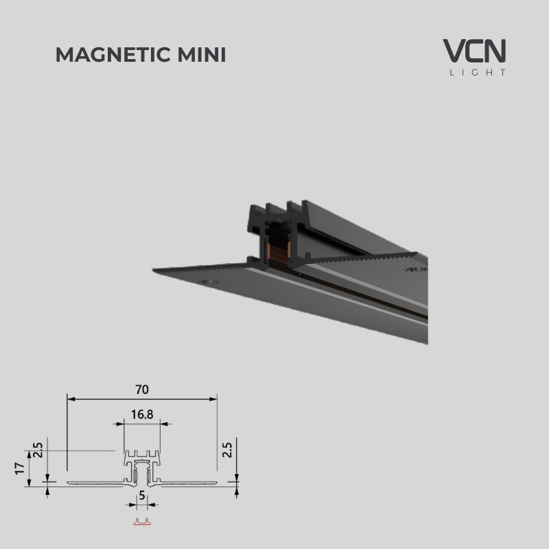 Thanh ray âm Magnetic Mini MVT1006C-1000L
